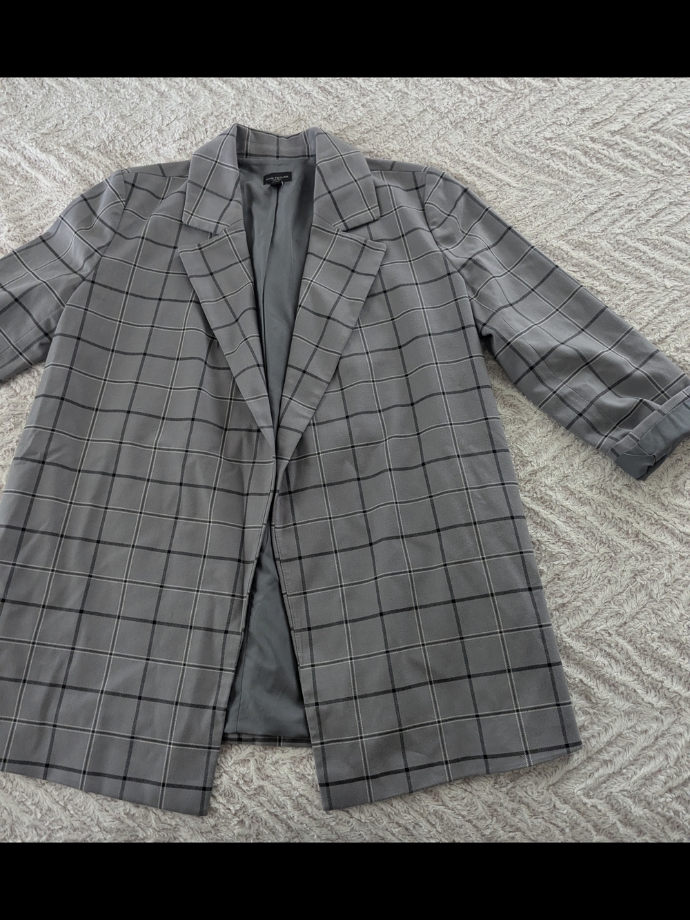 Ann Taylor Longline Windowpane Plaid Blazer
